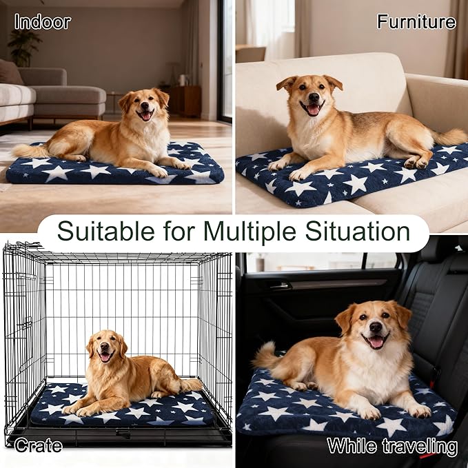 WITTOP Washable Dog Bed Plush Orthopedic Outdoor Crate Mat with Non-Slip Bottom,Luxe Soft Kennel Pad for Pets, Cozy Cage Cushion & Pet Sleeping Mattress Large Sized,Medium,Small Dogs,36 x 24 inch,Blue