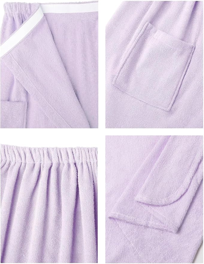 SIORO Women Bath Towel Wrap Robe, Soft Cotton Terry Spa Cloth, Plush Adjustable Closure for Shower, Travel, Pool, Gym