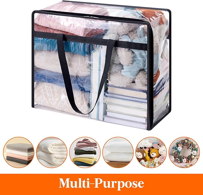 Lifewit 3 Pack Clear Clothes Storage Bags, 40L Plastic Blanket Storage Bag, Vinyl Foldable Moving Bags with Zipper, Closet Organizers and Storage Containers for Bedding, Duvet, Comforter