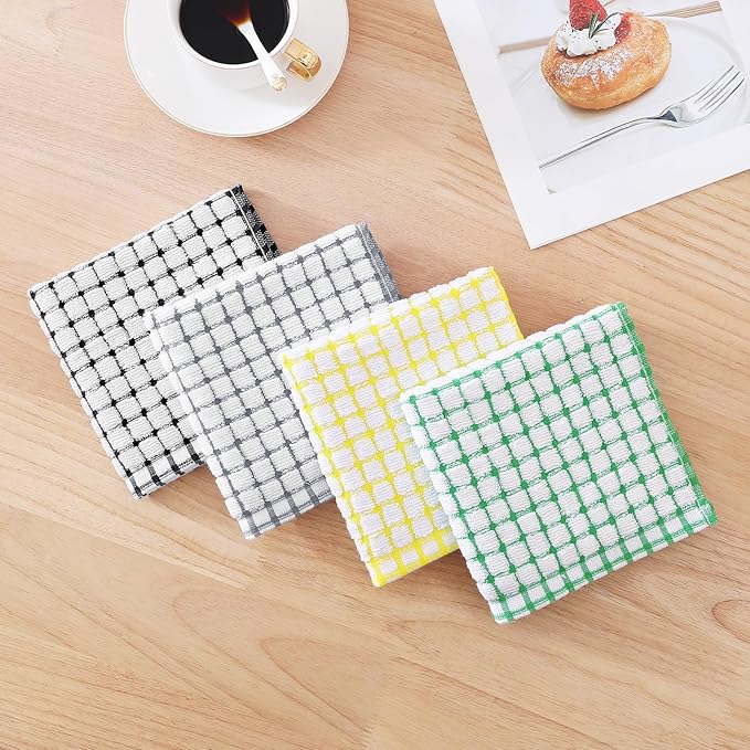 Kitinjoy Cotton 24 Pack Terry Kitchen Dish Cloths, 12 x 12 Inches Super Soft and Absorbent Dish Rags, Quick Drying Dish Towels for Washing Dishes, Multi-Colored