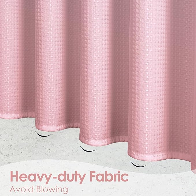 MitoVilla Pink Ombre Waffle Fabric Shower Curtain, Modern Waffle Weave Textured Shower Curtains for Luxury Rustic Bathroom Decor, Vintage Weighted Bathroom Shower Curtain, 72 x 72