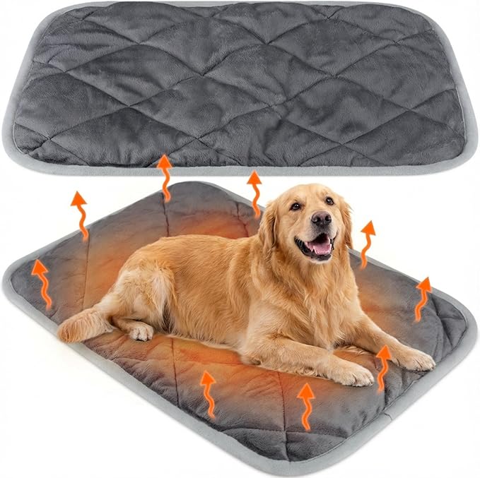 Clysee 2 Pack Self Heating Cat Mat Self Warming Pet Pads Washable Kennel Mat Dog Crate Pad Reflects Body Heat Non Skid Cat Thermal Pads for Puppy Indoor Outdoor(Gray,45 x 28 Inches)