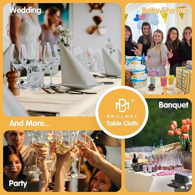 BRILLMAX 6 Pack Beige Tablecloths for 6 Foot Rectangle Tables 60 x 102 Inch - 6ft Rectangular Bulk Linen Polyester Fabric Washable Cloth Cover for Wedding Reception Banquet Birthday Party