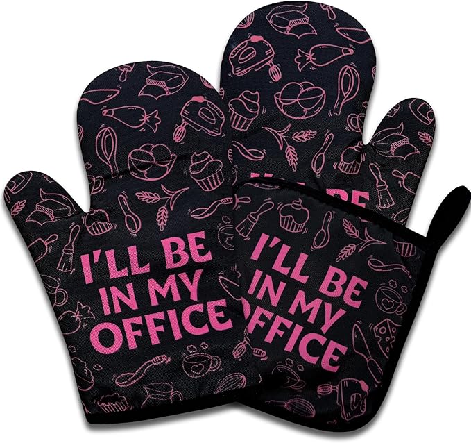Funny Baking Oven Mitts and Pot Holders Set of 3, I'll Be in My Office, Heat Resistant Non-Slip Kitchen Mitts Hot Pads, Baking Gifts for Women, Christmas Birthday Gifts for Chef Bake Lover