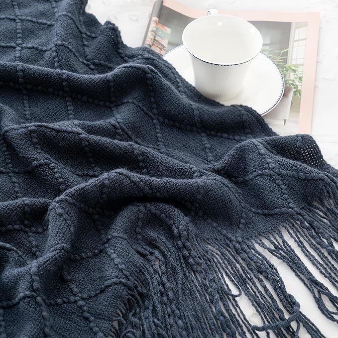 BATTILO HOME Navy Throw Blanket for Couch, Decorative Navy Blue Throw Blanket for Sofa Bed Room Decor, 50"x60"