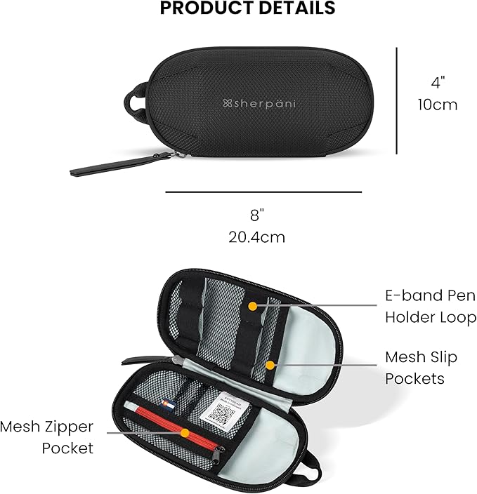 Sherpani Mini Co-Pilot, Travel Cable Bag, Cord Storage Organizer, Small Tech Pouch, Accessory Carrying Case, Travel Gift for Women (Carbon Signature)