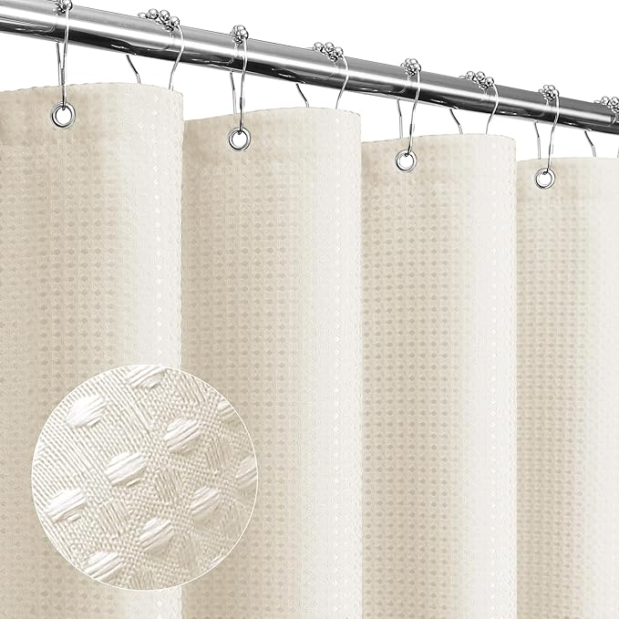 Gibelle Ivory Shower Curtain, Waffle Weave Textured Fabric Shower Curtain for Bathroom - Soft Cloth & Hotel Spa Luxury, Water Repellent, Machine Washable, 72X72, Ivory