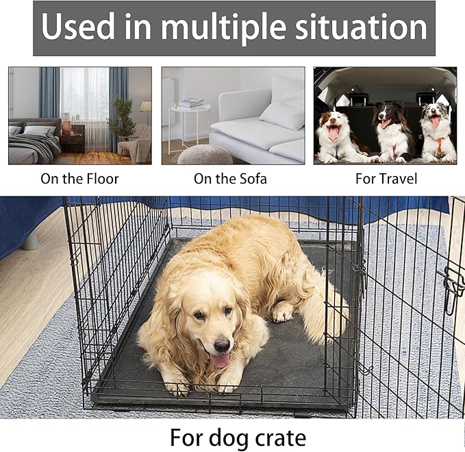 KHONSU PET Dog Bed Mat for Crate 1.1in Slim Cooling Pad Reversible Flannel & Waterproof Canva for Dogs up to 45 lbs