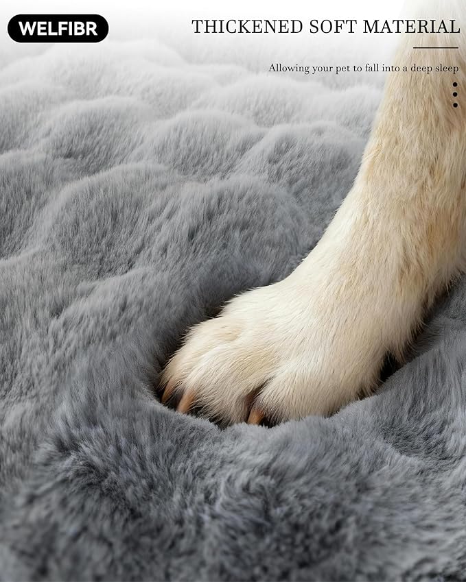 Welfibr Dog Bed 100% Washable Faux Fur Dog Beds Small Size Dog Orthopedic Dog Bed with Sides Elevated Dog Bed Comfort Small Dog Bed with Removable Cover Noiseless Supportive Dog Couch Grey 35"