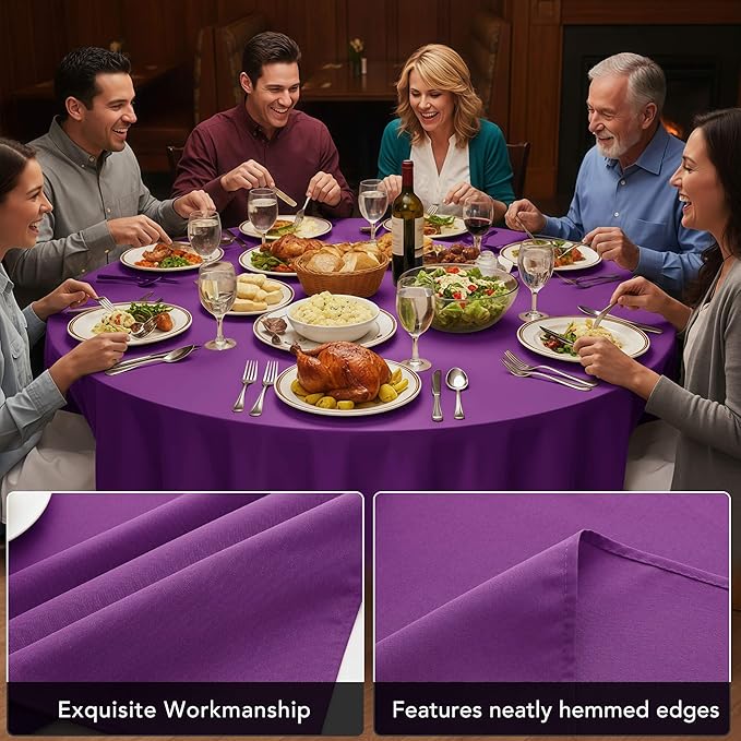 6-Pack Purple Round Tablecloths, 132 Inches, Stain-Resistant Polyester for 6-8 Ft Round Tables - Washable Table Covers for Weddings, Banquets, Birthday Parties, Events