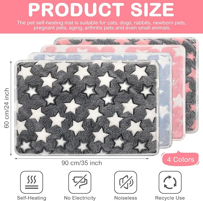 Clysee 4 Pack Self Heating Cat Bed Cat Self Warming Pad with Removable Cover Extra Warm Thermal Pet Pad Washable Pet Crate Mat Anti Slip Kennel for Indoor Outdoor Pets(Star,24 x 35 Inches)