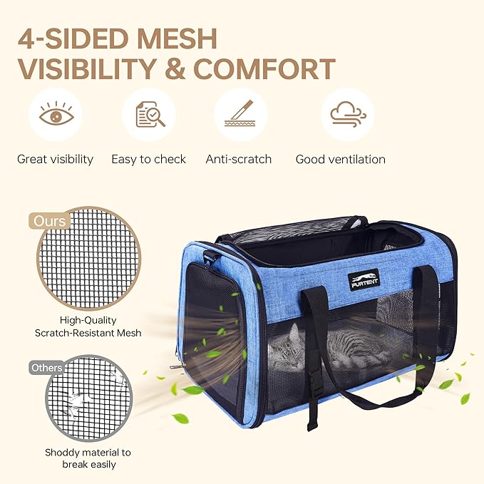Furtent Large Cat/Dog Carrier up to 25 Pounds, Portable Soft Sided Pet Travel Carriers for Medium Big Cats and Puppy, Collapsible Puppy Crate Outdoor 20x13x13in, Dark Blue
