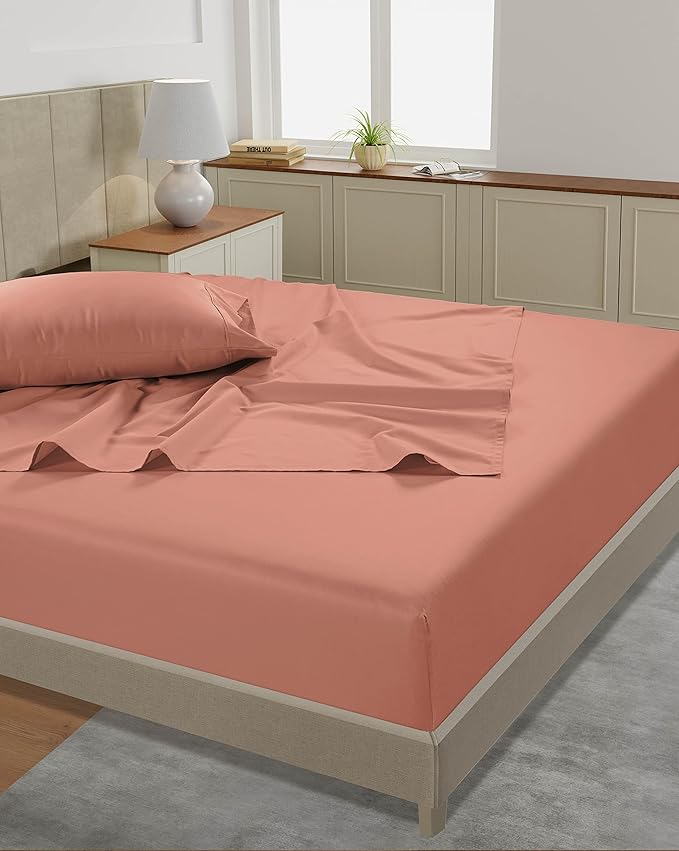 LANE LINEN Cali King Sheets – 450 Thread Count 100% Cotton Bed Sheets, Soft & Naturally Cooling, 15” Deep Pocket Fully Elasticized Fitted Sheet, Hotel Quality Bedding Sheets & Pillowcases, Rose Dawn