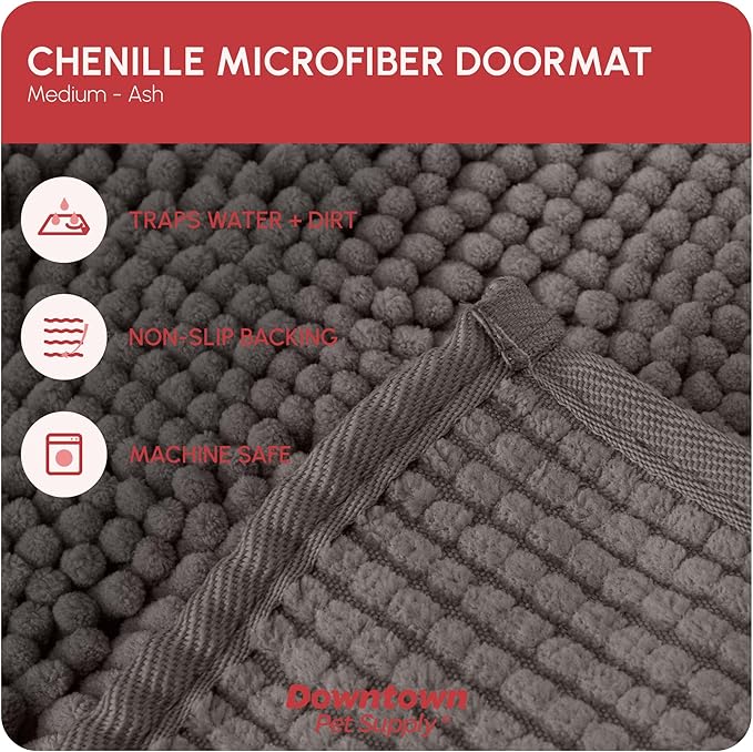My Doggy Place Dog Mud Mat, 31" x 20" Ash – Thick Microfiber Entry Rug for Snow, Mud & Salt – Absorbent, Quick-Dry, Washer-Safe & Non-Slip, Medium