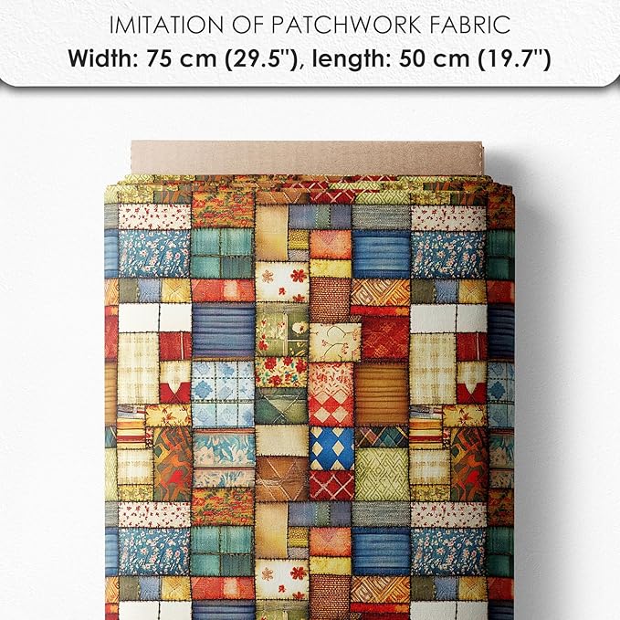 Patchwork Fireplace Cotton Fabric Panel – 6 Designs (10×10 inch Each) + Bonus Sheet 29.5×19.6 inch, 100% Cotton 140 GSM, Made in Türkiye