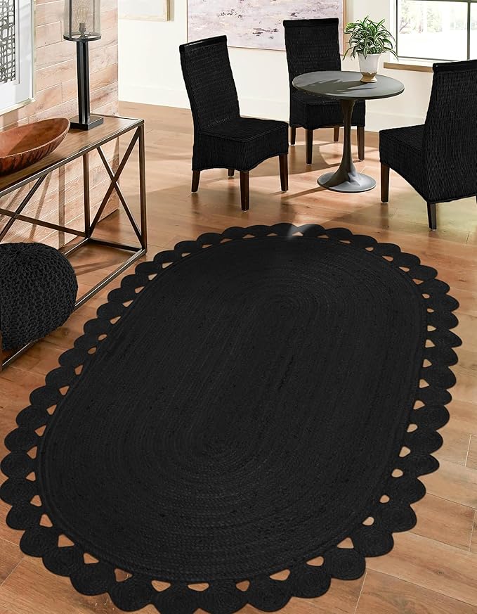 Runner Oval Rug 3x15 Area Rug Solid Pattern Kilim Rug Black Solid Design 0.27 inches ThickIndoor Outdoor Rug Flatweave Rug Indian Artisans Rugs for Home & Foyer Corridor Hallway & Stair Runner
