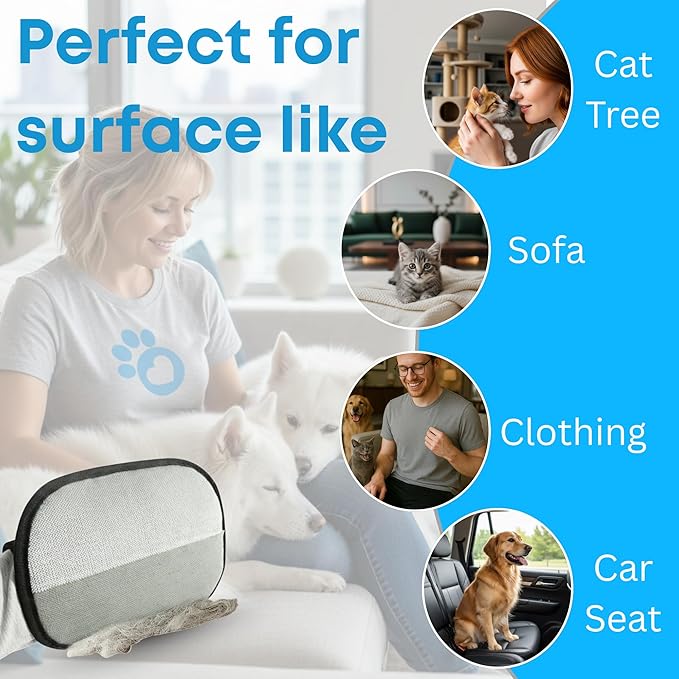 HELO PETS Pet Hair Removal Glove for Cats and Dogs – Upgraded Electrostatic Cleaning Glove for Easy Pet Hair Pickup on Furniture, Clothing, Couch & Car Seats.