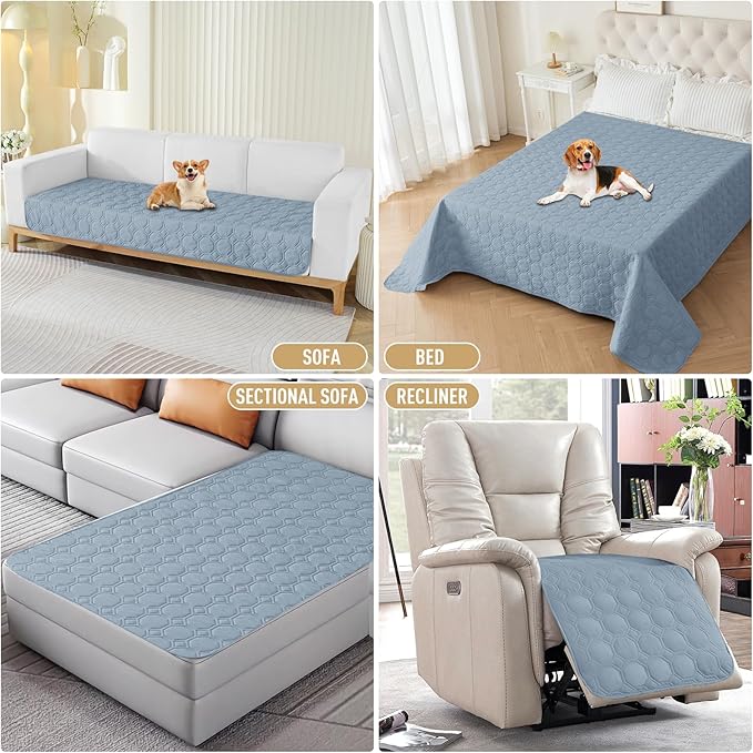 ZNSAYOTX Ultimate Cozy Blankets (68"x82") 100% Waterproof Bed Mat Blanket for Dog Pets, Couch Sofa Protector with Non-Slip Back Washable Durable, Pee Scratch Proof Easy to Clean (Grey Blue)