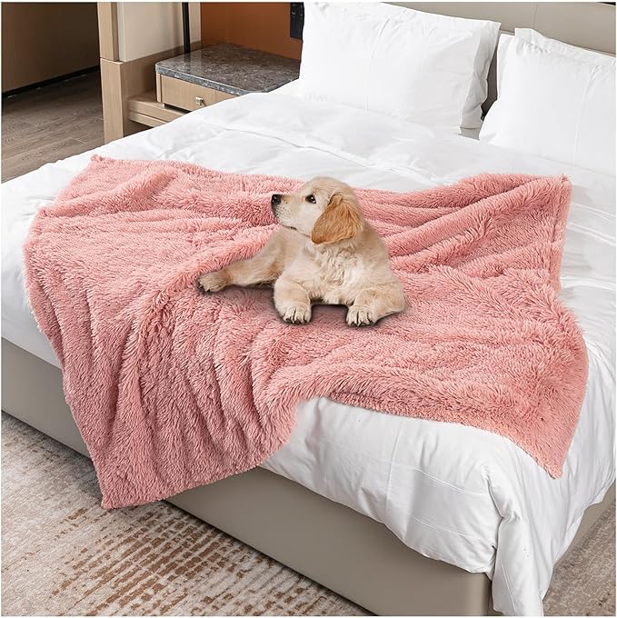 Wowchine Pink Fluffy Long Faux Fur Pet Throw Blankets for Dogs Waterproof Pet Blanket for Puppy Cats Couch Protector Mat Love Bed Cover Washable(Pink,S)