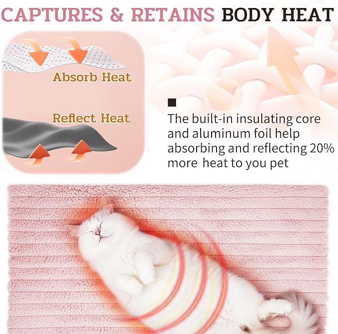 NWK Pack of 4 Fluffy Self Warming Cat Mat, Cat Blanket, Thermal Dog Mat, Washable, Non-Slip Bottom for Sofa & Crate & Kennel & Car Seat (Blush Pink, Large (34'' X 22'' X 0.7''))