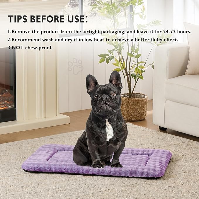 Yaning Dog Bed Mat Crate Pad for Medium Dogs, Washable Soft Pet Sleeping Mat Kennel Pad with 3D Bubble Pattern, Dusty Purple, 30"x 19"