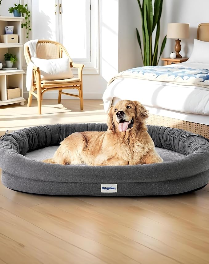 bilypaws Orthopedic Dog Bed for Large Dogs, Pet Sofa Bed with Egg Crate Foam, 4-Sided Bolster, Removable Washable Cover & Anti-Slip Bottom, XX-Large Dark Gray