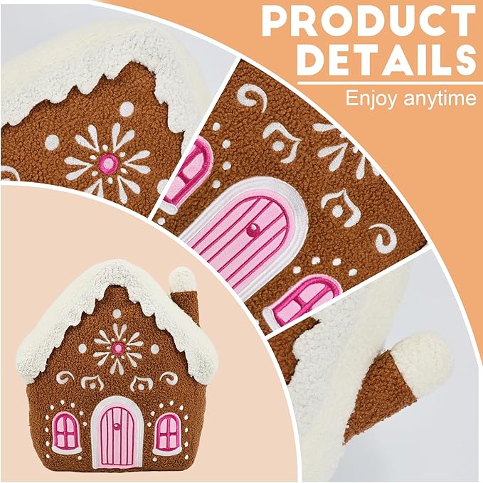 VigorSpring Christmas Gingerbread House Pillow - Soft Teddy Fleece Stuffed Cushion for Christmas Home Decoration, Perfect Throw Pillow for Kids, Sofa, Bed, Office, Living Room Indoor Use