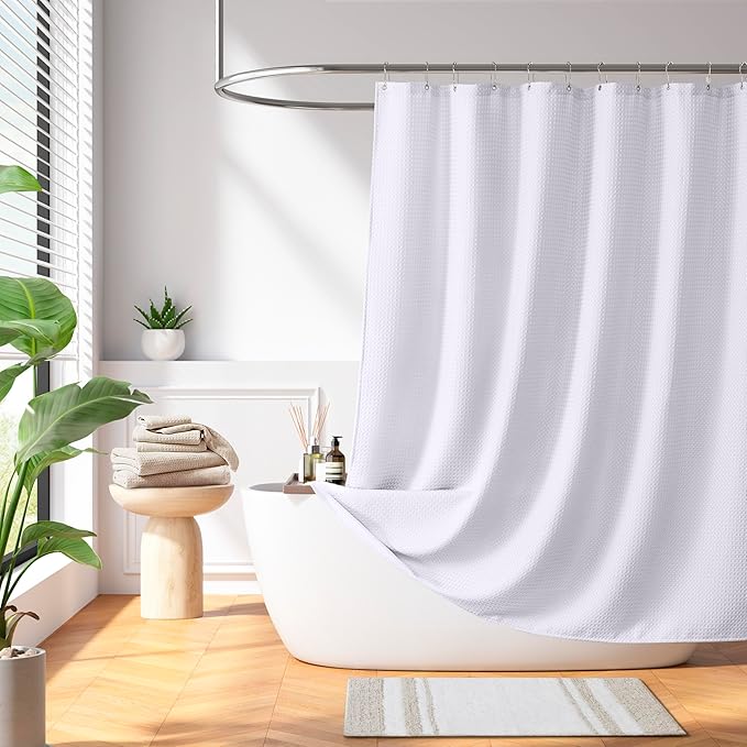 Madison Park Shower Curtain Waffle Weave, Vibrant Dyed, Waffle Shower Curtain 3M Scotchgard Moisture Management, Farmhouse Stall Shower Curtains for Bathroom, Stall: 36x72'' White