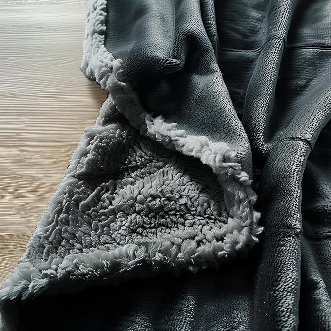 Bedding Aid Waterproof Queen Size Blanket - Sherpa Fleece Reversible Throw, Soft Warm Leak-Proof Bed & Couch Protector for Kids, Pets & Everyday Spills (Charcoal Grey/Silver Grey, Queen 90x90)