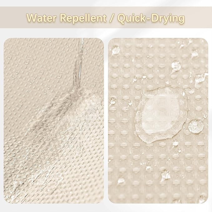 PANGSINNE Beige Fabric Shower Curtain - Waffle Textured Heavy Duty Shower Curtains for Bathroom, 256GSM Hotel Spa Luxury Weighted Bath Curtain with 12 Hooks, 72x96, Beige