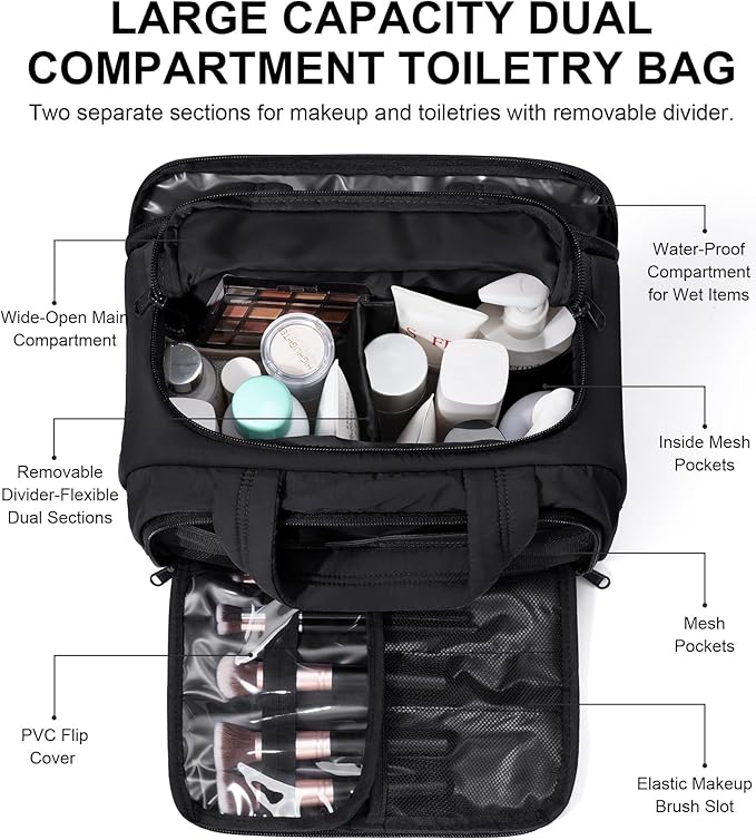 Bagstellar Travel Toiletry Bag, Lightweight Wide-open Large Puffy Toiletry Bag for Women, Quilted Makeup Bag Organizer Water-resistant Cosmetic Bag with Handle for Toiletries, Essentials, Accessories