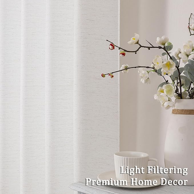 Lecloud Bessie Natural Curtains for Living Room 78 Inches Long 2 Pcs, Dual Rod Pocket Bedroom Curtains, Light Filtering Faux Linen Textured Home Decor Drapes for Dining Room, Each 40" W x 78" L