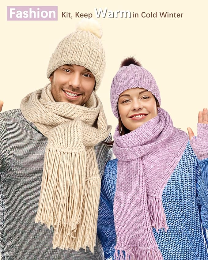 Katech Knitting Kit for Beginners Adults-Beginners Knitting Kit for Adults-Learn to Knit Kits for Adult Beginner Kids w/Step-by-Step Instruction-Complete Hat Scarf Gloves Knitting Starter Kit
