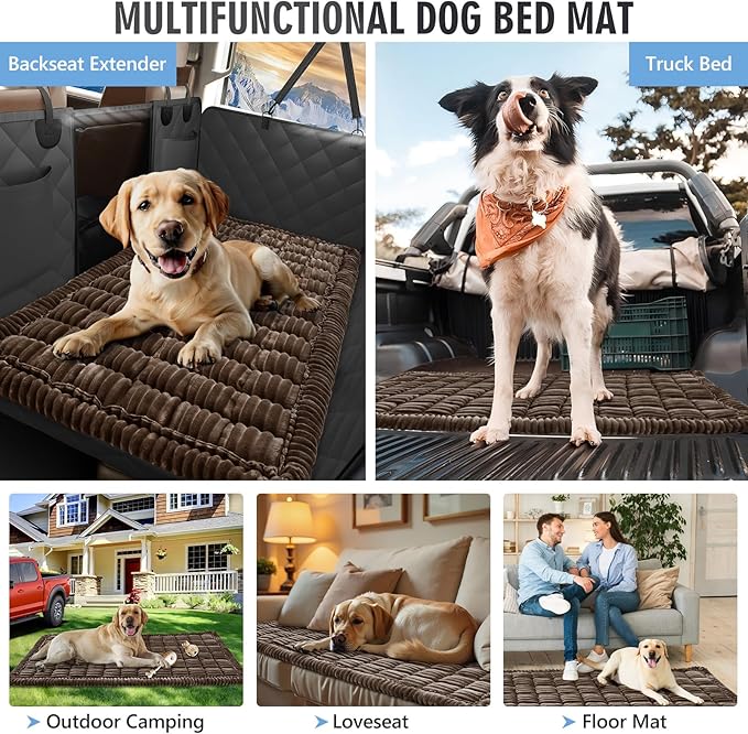 ROUWINNE Dog Bed for Truck Back Seat Non-Slip, Truck Dog Bed Soft and Comfortable, Back Seat Pet Bed Mat for Travel, Pet Car Blanket for Backseat Extender and Seat Covers Brown 59”X27.5”