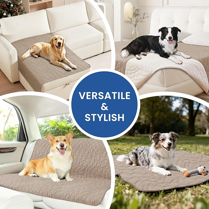 CYCMACO Waterproof Dog Bed Cover, Non-Slip Dog Blanket for Couch, Couch Covers for Dogs Washable, Pet Blanket for Furniture, Pet Bed Mat for Sofa, Car, Pet Supplies (52x82 Inch, Khaki)