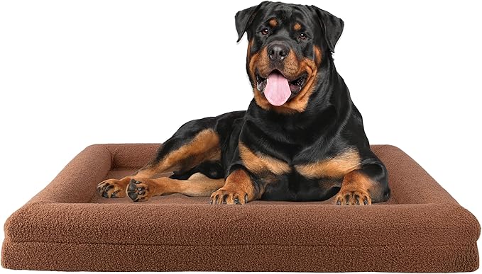 PETMAKER Orthopedic Pet Bed - 45in Large Dog Bed with Supportive Bolster, Nonslip Bottom, and Removable Washable Cover - Memory Foam Pet Beds for Large Dogs - Dog Products (Brown)