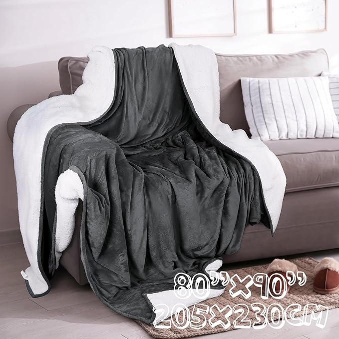 PFIMIGH Waterproof Dog Blanket, 3-Layer Flannel and Sherpa Pet Throw, Reversible Protector Cover for Bed Couch Sofa, Grey, 80"x90"