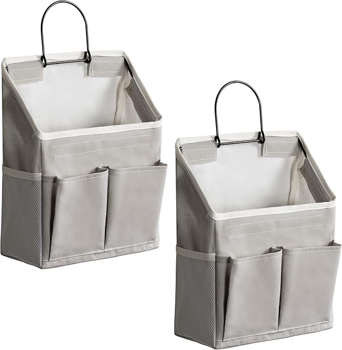 HZZTY BRNY 2pcs Wall Hanging Storage Bag, Small Door Closet Linen Fabric Pockets Organizer, Waterproof Multi Functional for Living Room Bedroom Bathroom Kitchen RV Camper with Hooks All Grey