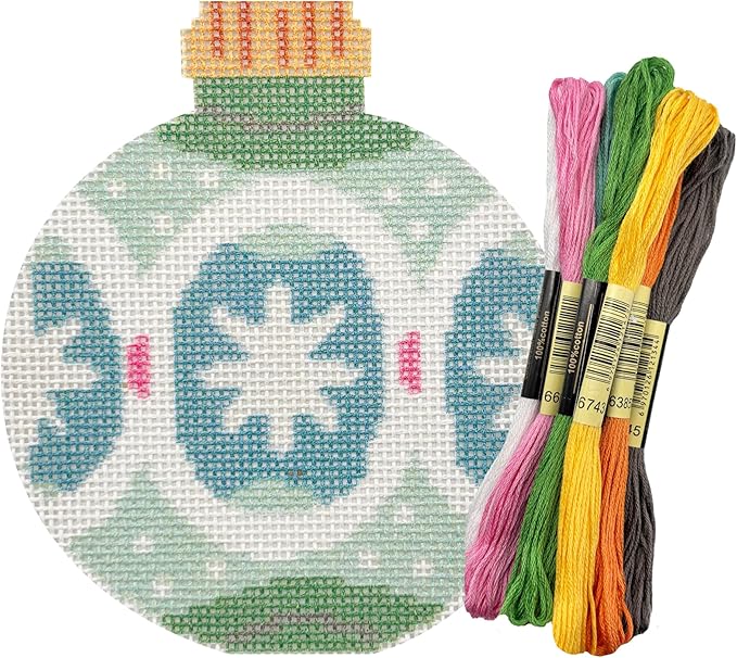 Howie's Needlepoint Christmas Needlepoint Kits, 18CT Printed Embroidery Pattern Starter Kits, Stamped Patterns Canvas Kits(Christmas Green Snowflake Ball,3.5x4inch)
