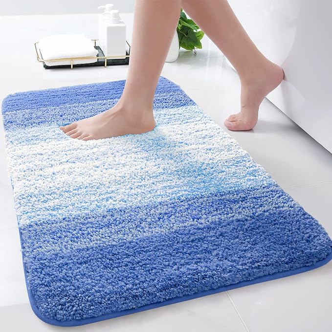 Arotive Microfiber Bathroom Rugs, Shaggy Soft and Absorbent Bath Rug, Non-Slip, Thick Plush Machine Washable Dry Bath Mats for Bathroom, Tub and Shower, 24x16, Light Royal Blue, Rectangular