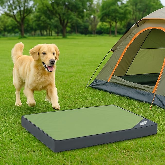 OUPEIWAWA Orthopedic Outdoor Waterproof Dog Beds for Large Dogs, Washable Pet Bed with Egg Crate Foam Pet Bed Mat for Crate and Removable Oxford Fabric Cover,41"x 29", Dark Green