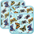 Pot Holders Set of 2 Heat Resistant 480℉ Kitchen 100% Cotton Comfortable Lining Printing Butterfly Flower Women Men Home Cooking Baking Microwave BBQ Gift (Butterfly potholders)