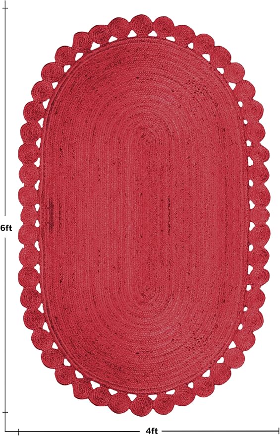 Oval Rug 3x5 Area Rug Kilim Rug Red Solid Design 0.27 inches ThickIndoor Outdoor Rug Flatweave Rug High Traffic Area Lake House Bedroom Dining Room Living Room