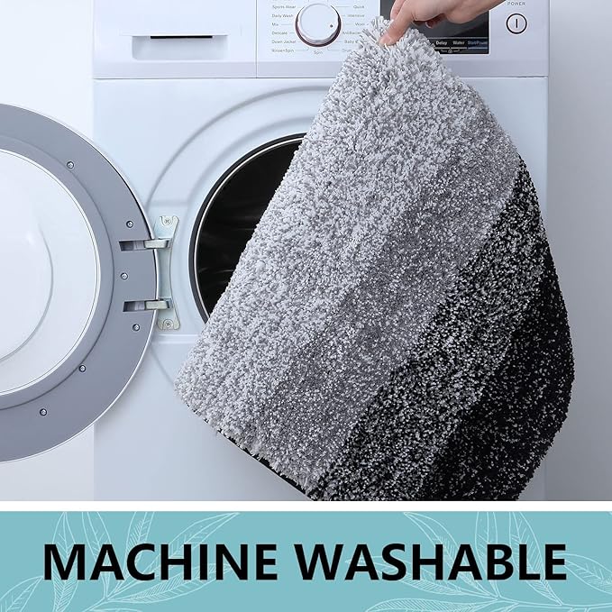 Arotive Microfiber Bathroom Rugs, Shaggy Soft and Absorbent Bath Rug, Non-Slip, Thick Plush Machine Washable Dry Bath Mats for Bathroom, Tub and Shower, 59x24, Black, Rectangular