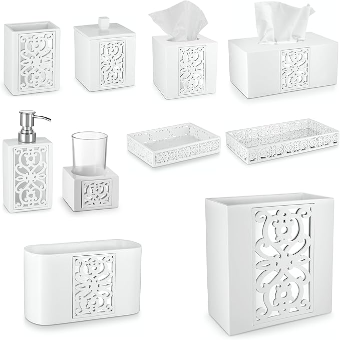 Creative Scents Mirror Janette White Tissue Box Cover Square - Decorative Square Tissue Box Holder for Bathroom with Durable Bottom Slider - Beautiful Mirrored Tissue Holder for Bathroom