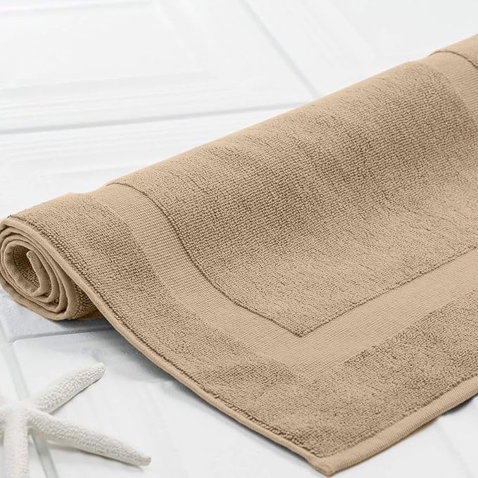 RIVERSIDE Bath Mat Set of 2 - Tan Bath Mats 21x34 Inches, Not a Bathroom Rug, 100% Ring Spun Cotton, Super Soft & Highly Absorbent Bathroom Floor Mats