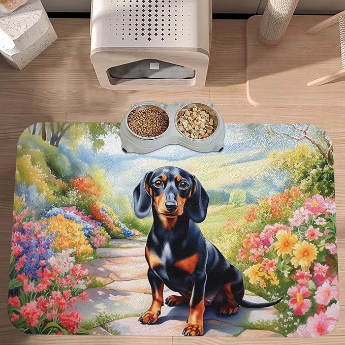 Dachshund Dog Food Mat for Floors Waterproof,Quick Dry Anti-Slip Dog Bowl Mats for Food and Water,Pet Feeding Mats,Pet Placemat for Messy Drinkers to Protect Floors,Pets Supplies 17.72×11.81in