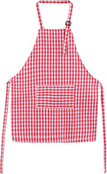 Jennice Kids Aprons - Pure Cotton Gingham Aprons with Pocket and Adjustable Neck Strap, Perfect for Painting, Cooking or Parties (Red, L)