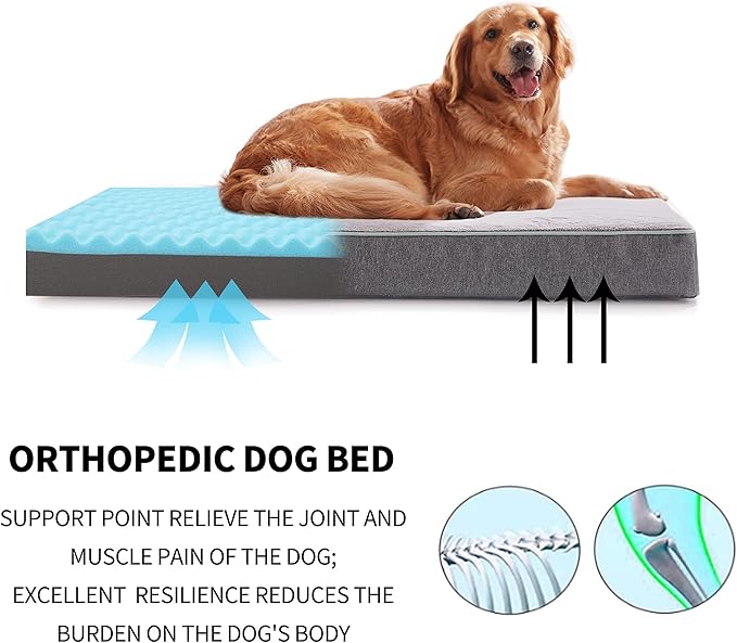 GOHOO PET Orthopedic Memory Foam Dog Bed, Cooling Dog Beds for Extra Large Dogs -Waterproof Pet Bed for Crate with Removable Washable Cover, XL(41inch,90Lbs)