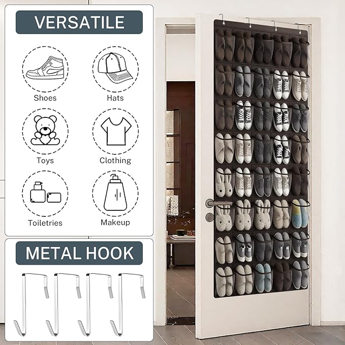 Hualleko 40-Pocket Over the Door Shoe Organizer - Large Mesh Pocket Hanging Shoe Organizer,Behind the Door Shoes Storage Holder Hanger (Coffee color)